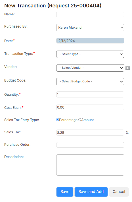 New transaction page